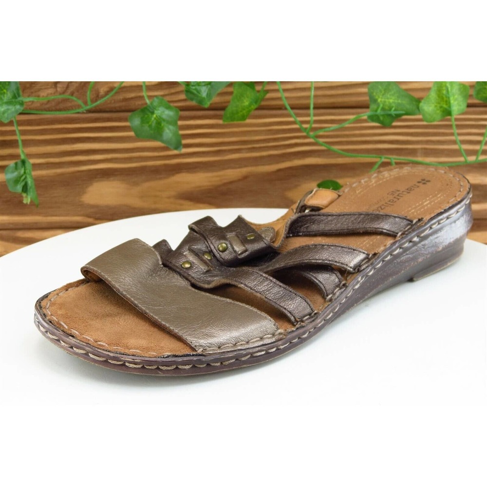 Naturalizer Sz 9.5 M Brown Slide Leather Women Sandals Leanna